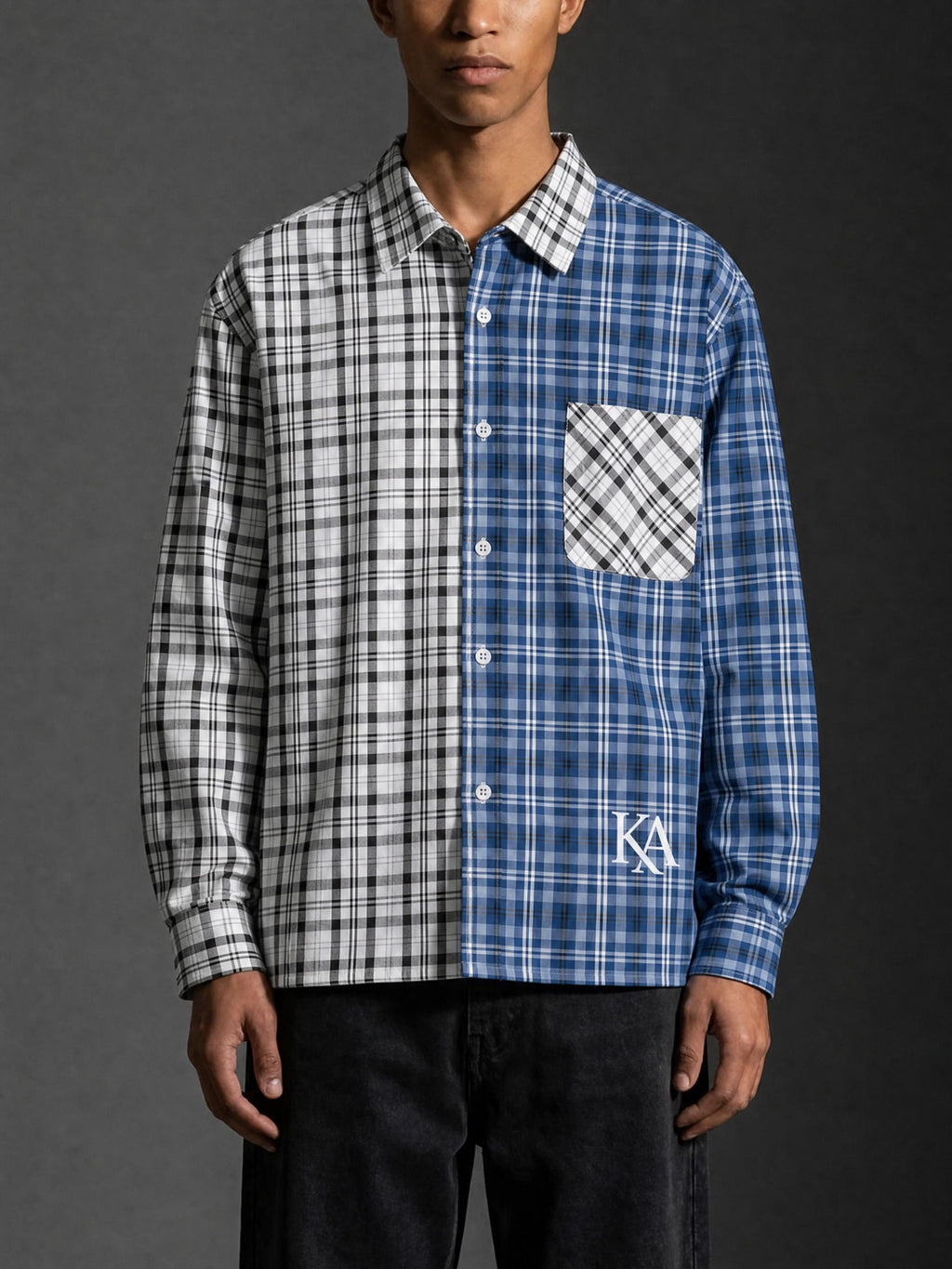 KA Oversized Plaid Color Block Shirt